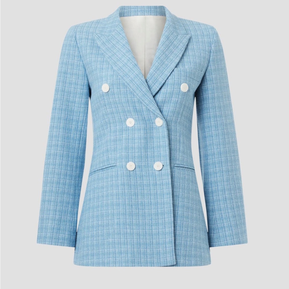 SANDRO Paris Blue Tweed Double Breasted Blazer Size 36  US 4/Small